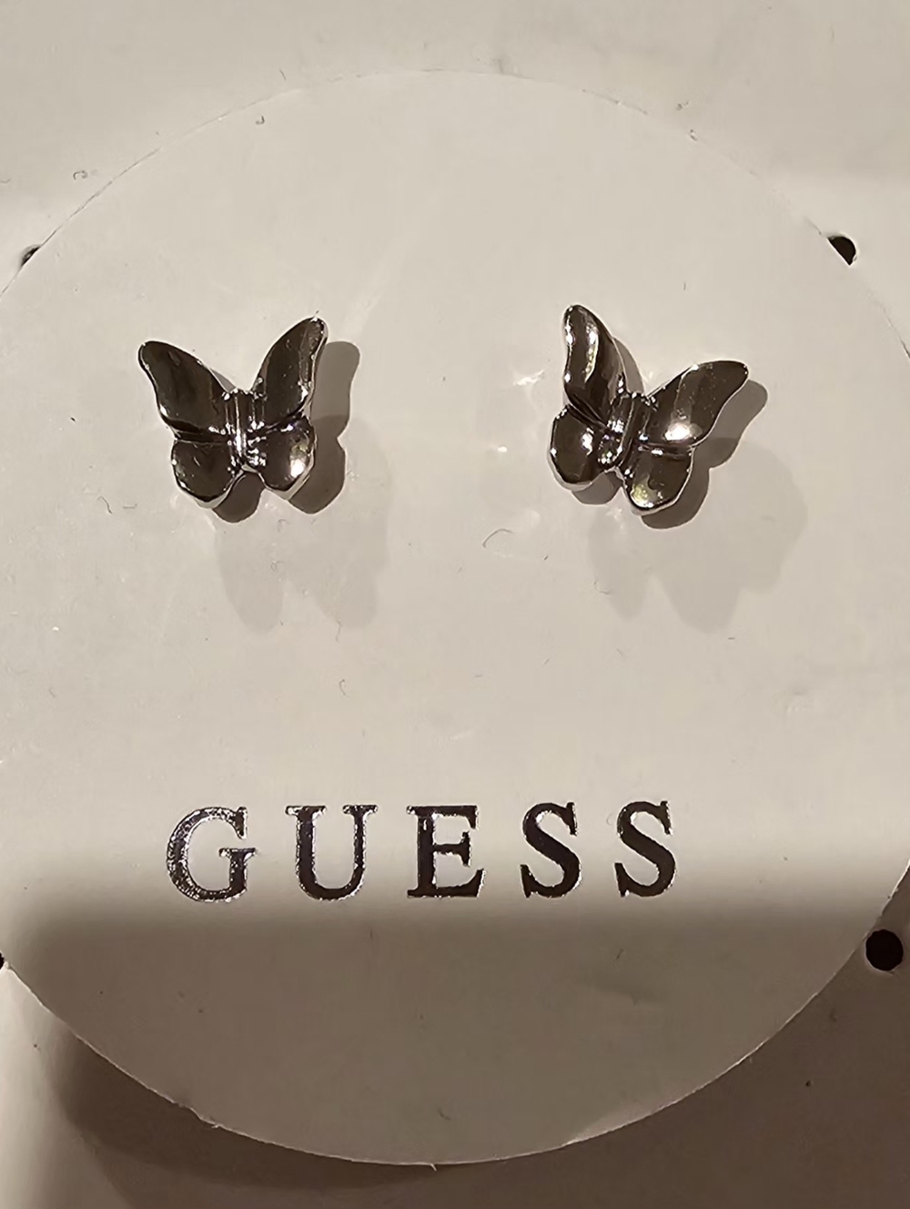 GUESS Polished Silver Butterfly Stud Earrings